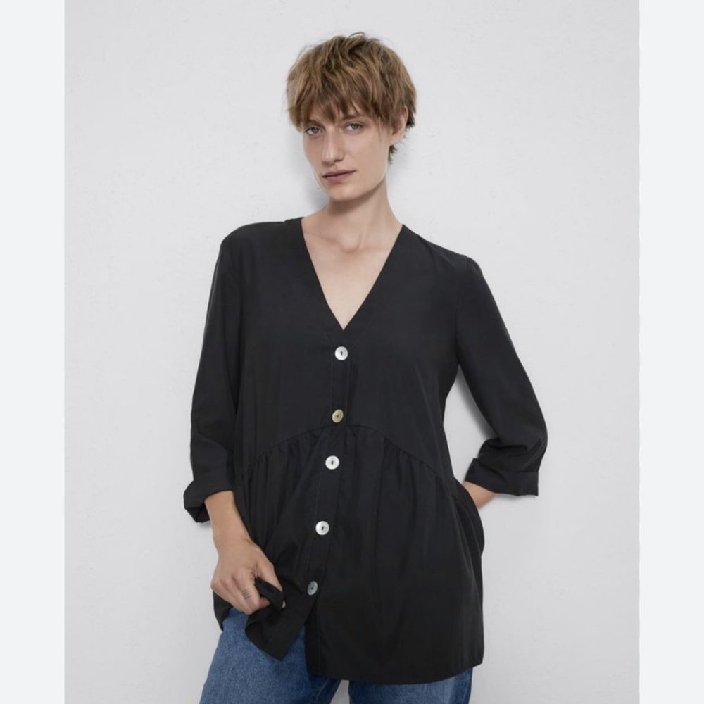 ZARA BLACK BUTTON DOWN SHIRT BLOUSE - SIZE S